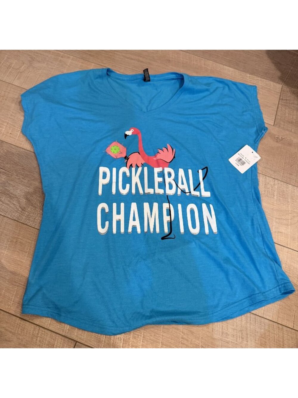 PICKLEBALL CHAMPION WOMENS BLUE FLAMINGO SHIRT NEW XL